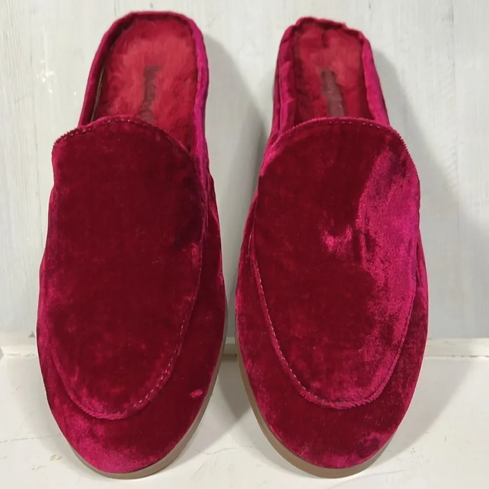 Velvet Faux Fur Slides Mules Loafers Banana Republic Women’s 6 Fuchsia